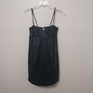 Johnny Martin Chic Black Satin Dress Shirred Back Cocktail Evening Party